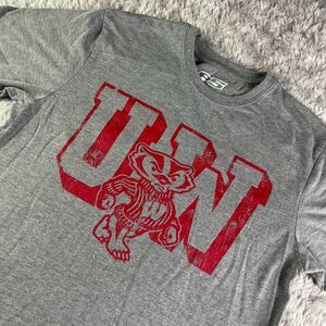 Wisconsin Badgers Shirt Mens Medium Gray Red Bucky UW Retro Short Sleeve Tee